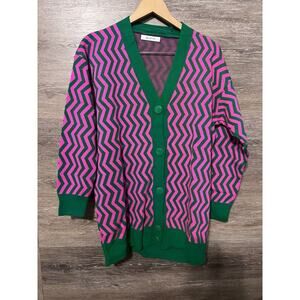 Qu Style Retro Funky Cardigan Sweater One Size Pink Green Contemporary Modern